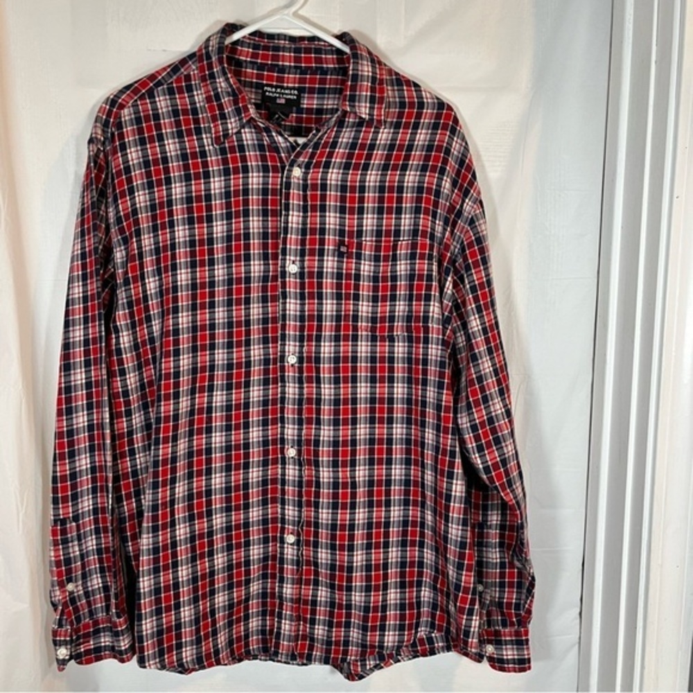 Vintage Polo Jeans Co. Ralph Lauren Red Flannel Shirt Men’s Size Large Preppy